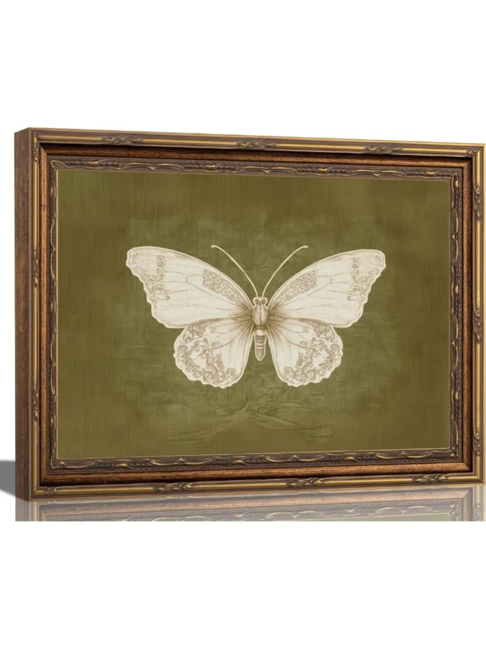 Vintage Gold Framed Butterfly Wall Art | Moody Insect Canvas Decor 9x11in
